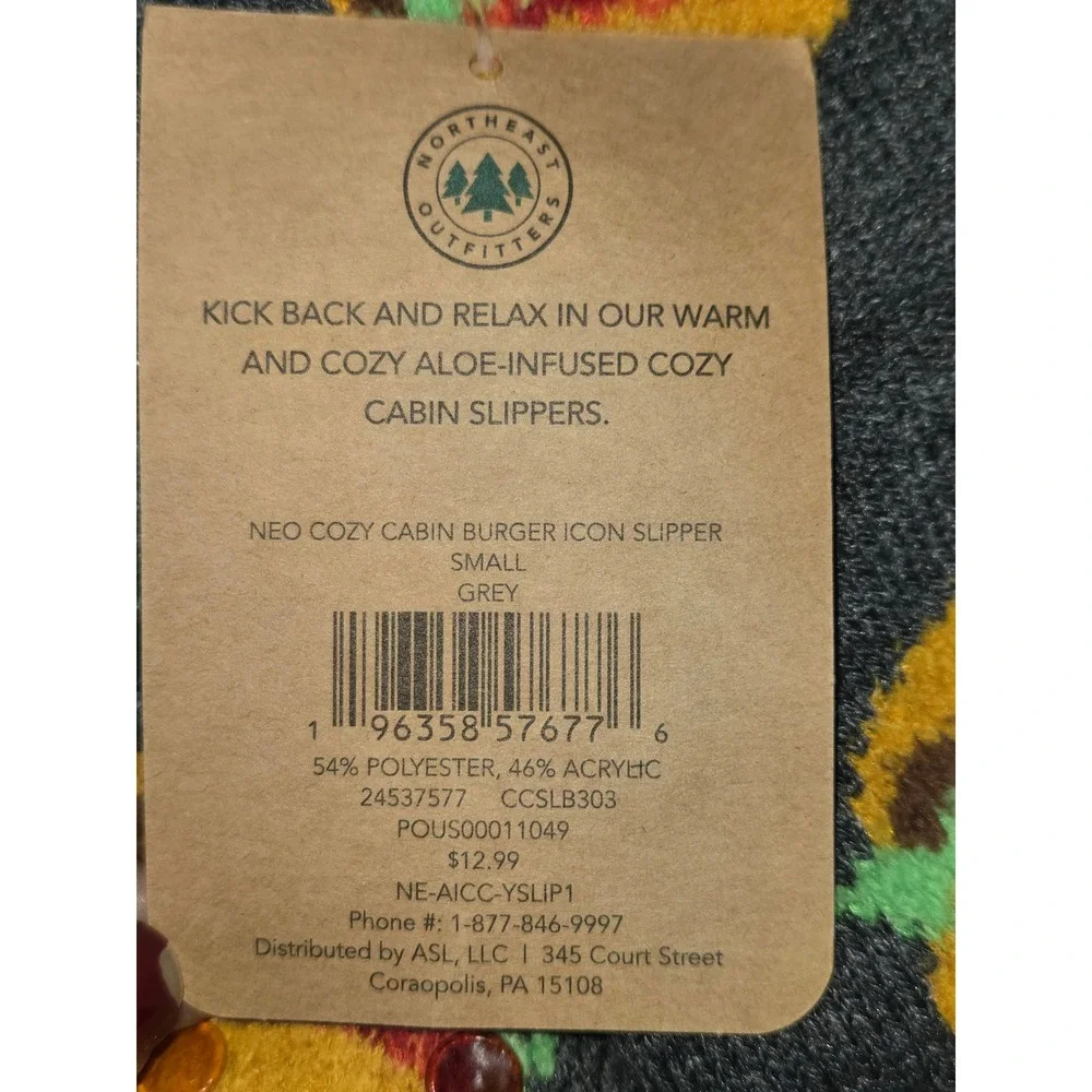Northeast Outfitters Cozy Cabin Youth Slipper Socks Burger Print‎ SZ 10K 4
